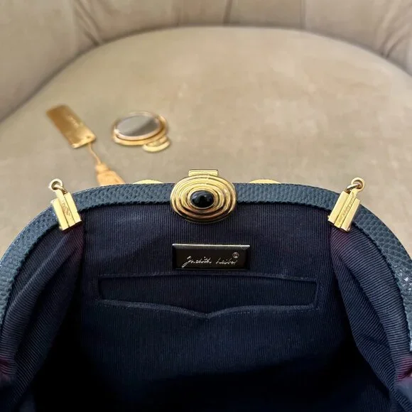 VTG Auth JUDITH LEIBER Genuine Karung Lizard Black Convertible Minaudiere Bag - Picture 8 of 9